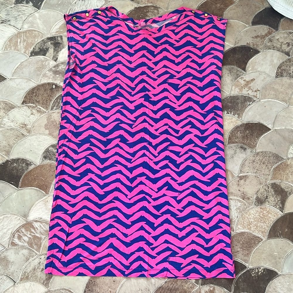Lily Pulitzer Cotton Knit Tank Dress in Blue and Pink Print Size Large